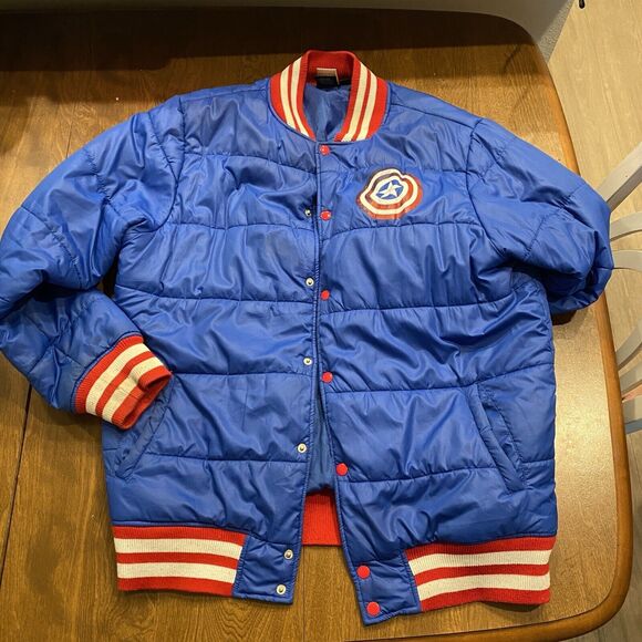 Avengers Other - Men's AVENGERS Captain America Shield Puffy Jacket Lightweight Coat Blue Size L